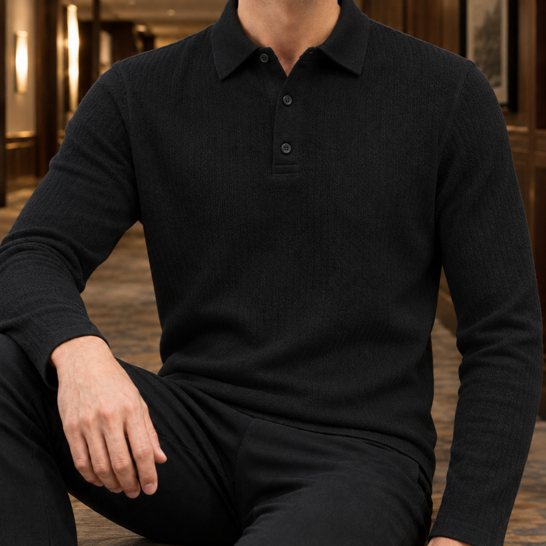 Ignatius Textured Polo - Black