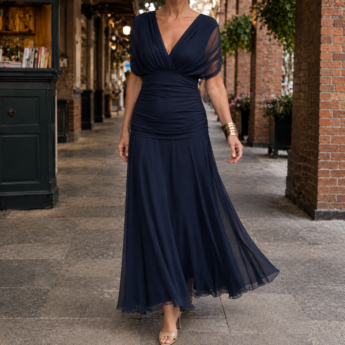 Honora Draped Maxi Dress - Dark Blue