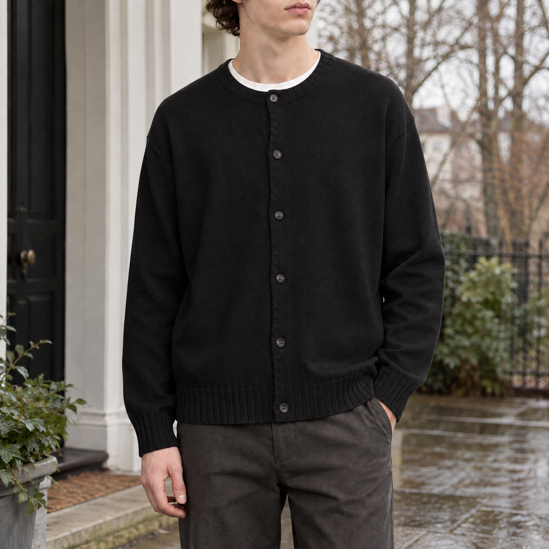 Adrian-Tate Button Front Cardigan - Black