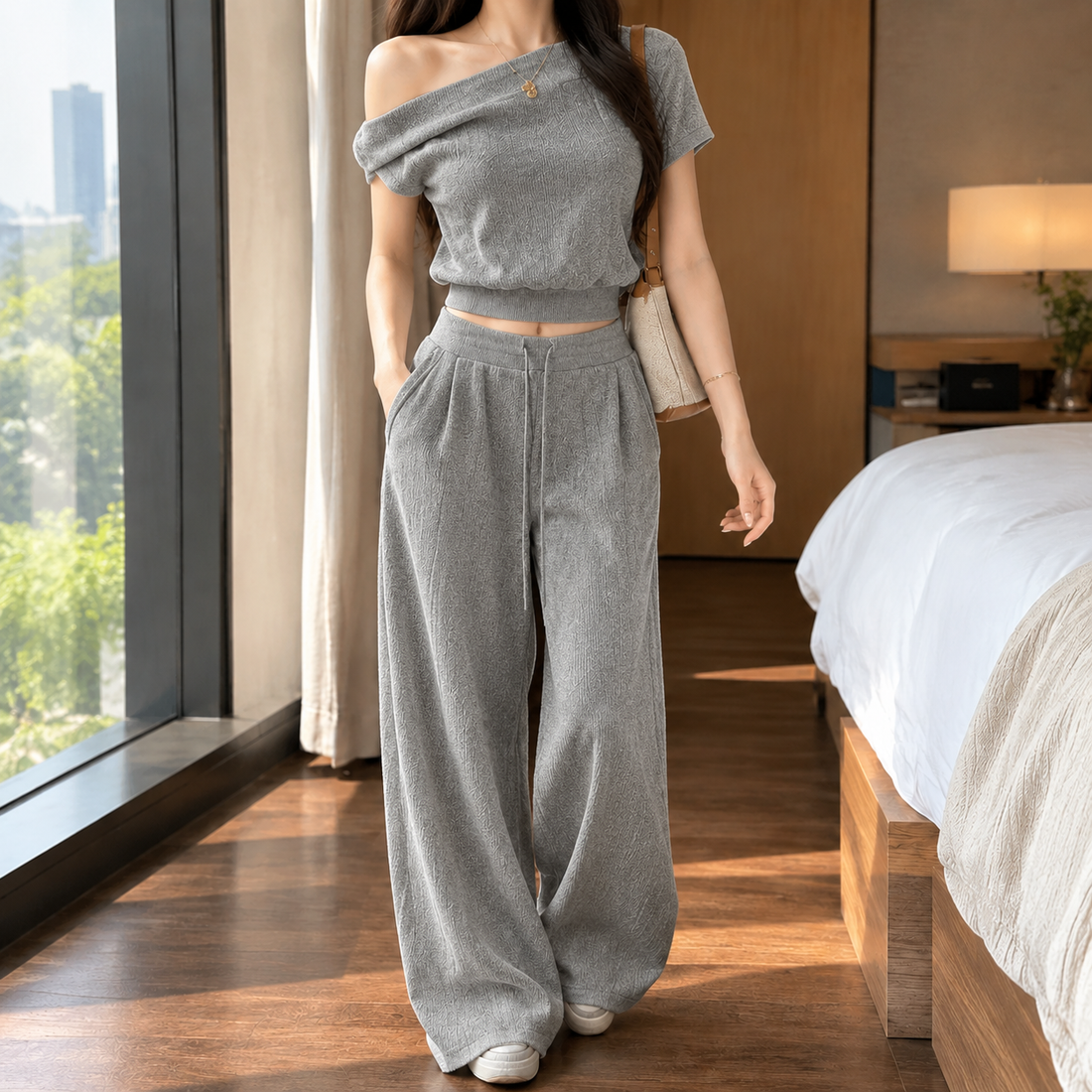 Ameline Off Shoulder Set - Gray