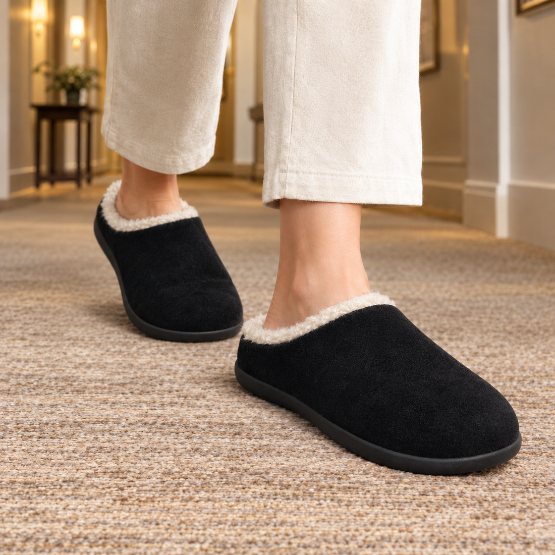 Abruzzi Wool-Lined Mules - Black