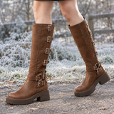 Bargello-Milano Buckle Knee Boots - Brown
