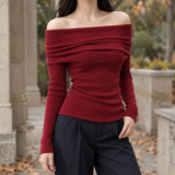 Tabitha-Rose Off Shoulder Sweater - Wine Red