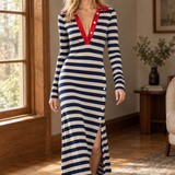 Evadne Striped Maxi Dress - Navy Blue