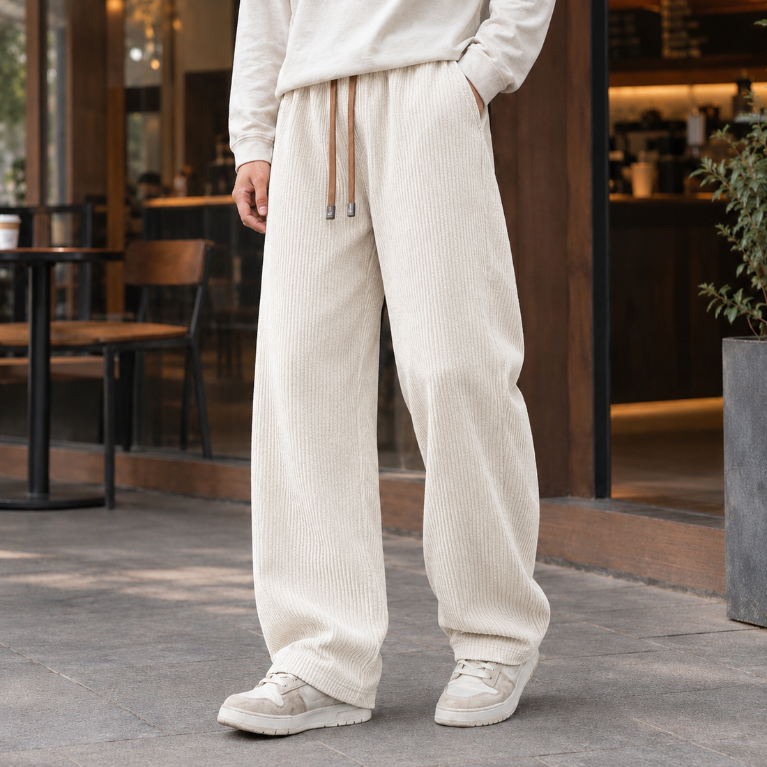 Keith-Grey Wide Leg Pants - Light Beige