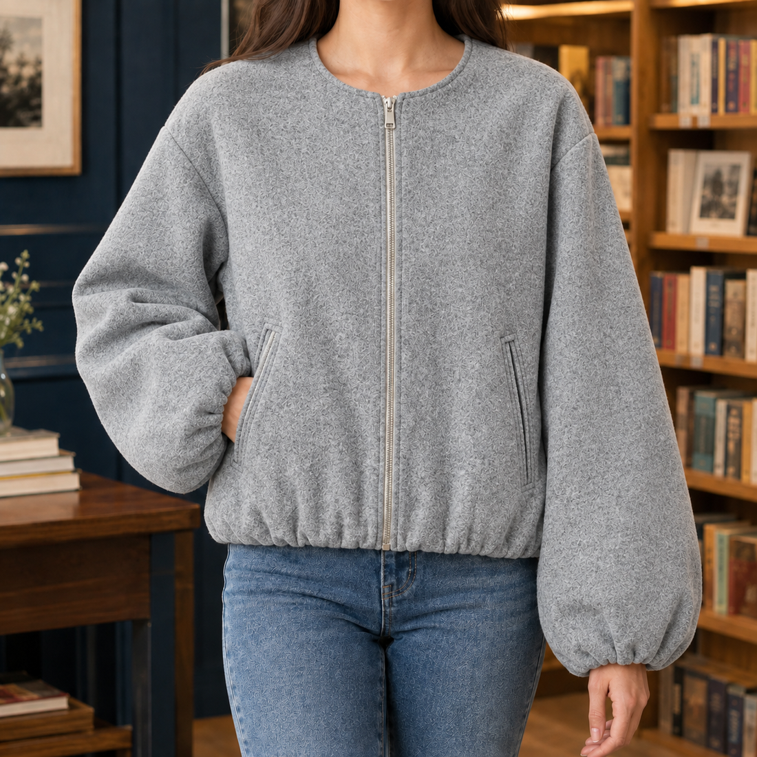 Lucinda Balloon Sleeve Jacket - Gray