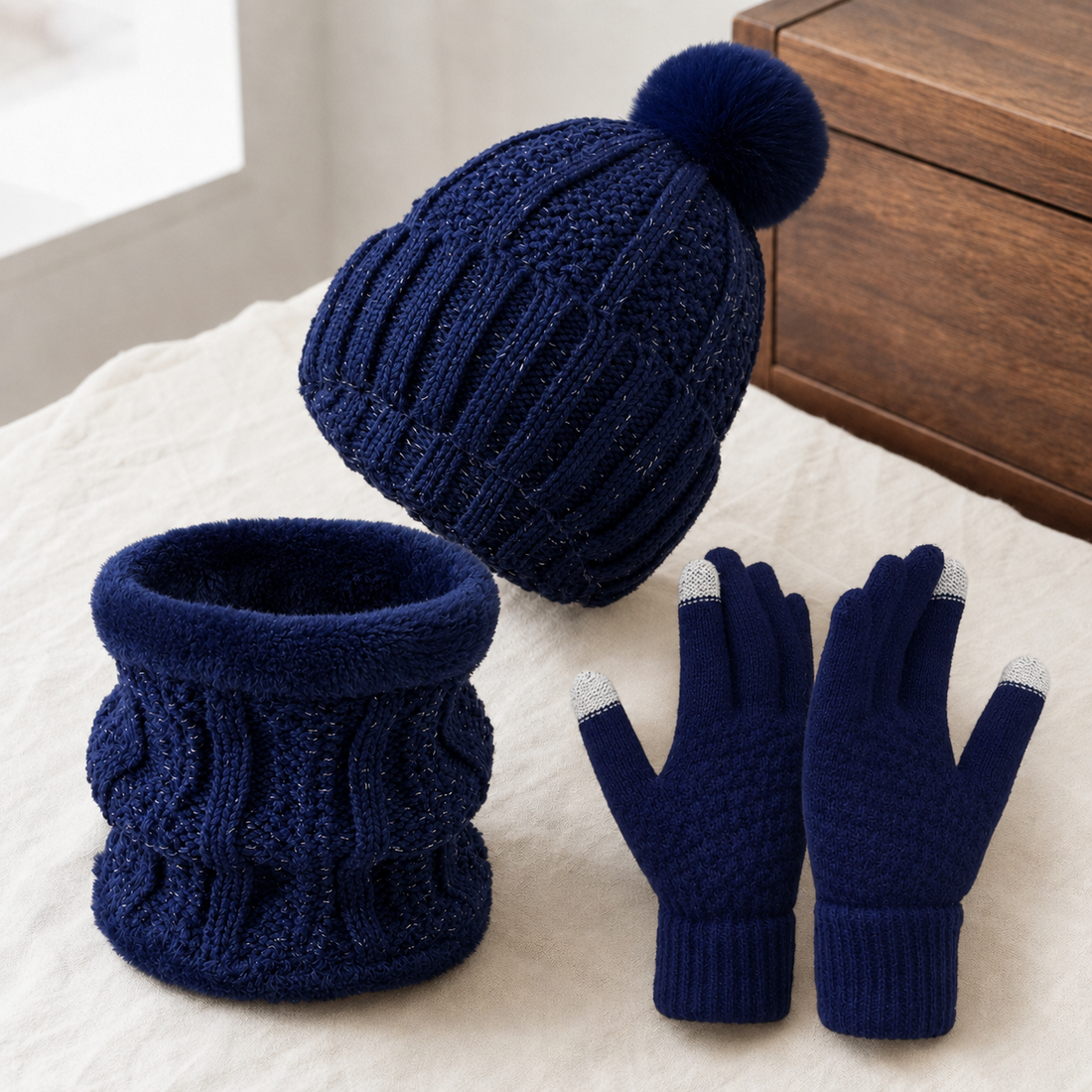 Langley Cable Knit Set - Navy Blue