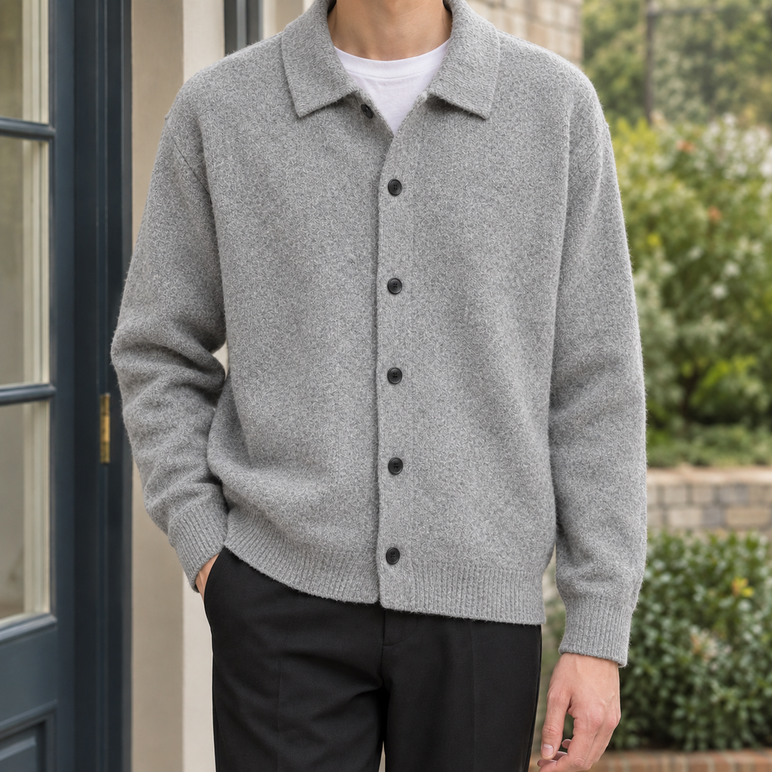 Oberon-York Brushed Cardigan - Streamer Gray