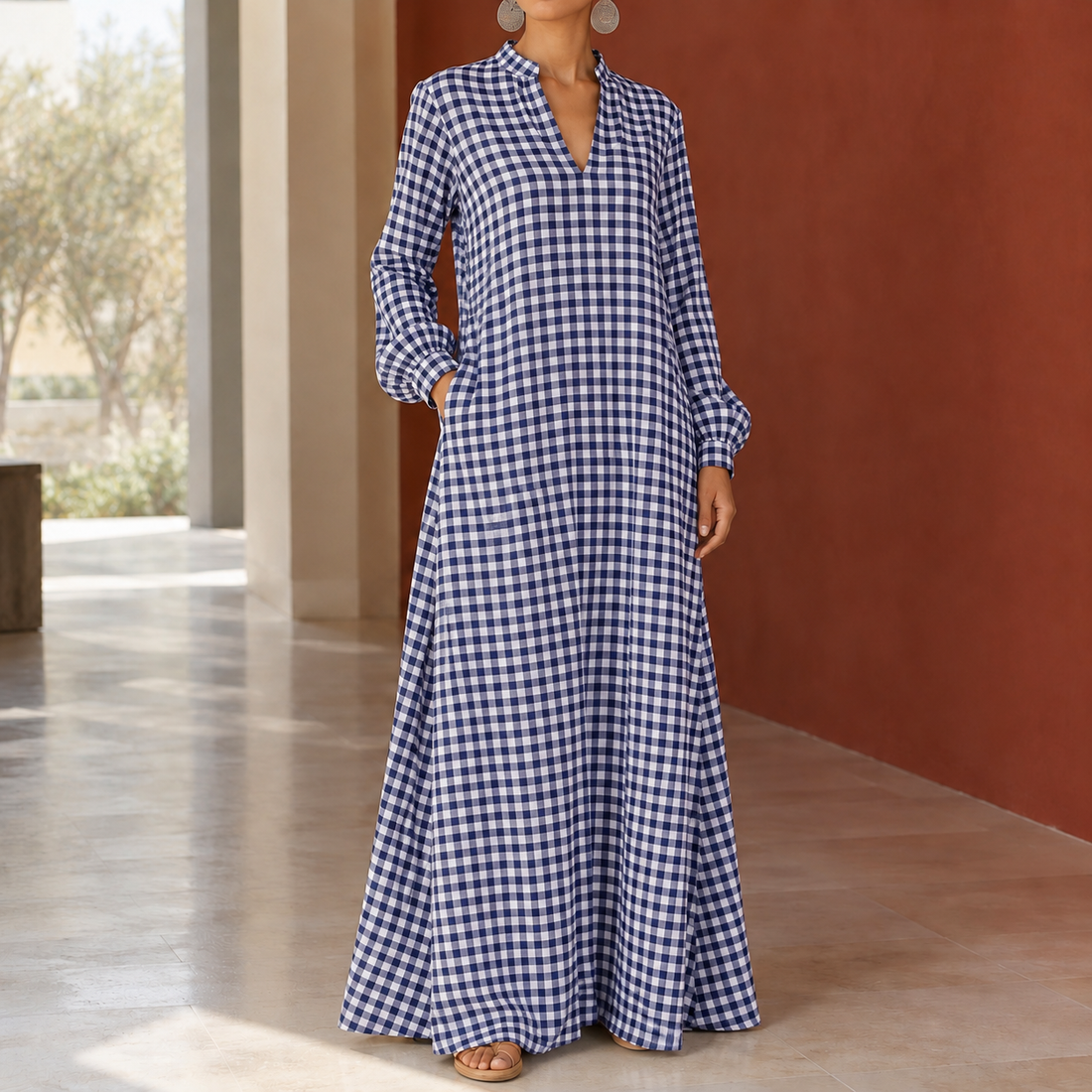 Arletta Gingham Maxi Dress - Blue