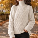 Rowena-Grace Textured Turtleneck Sweater - White