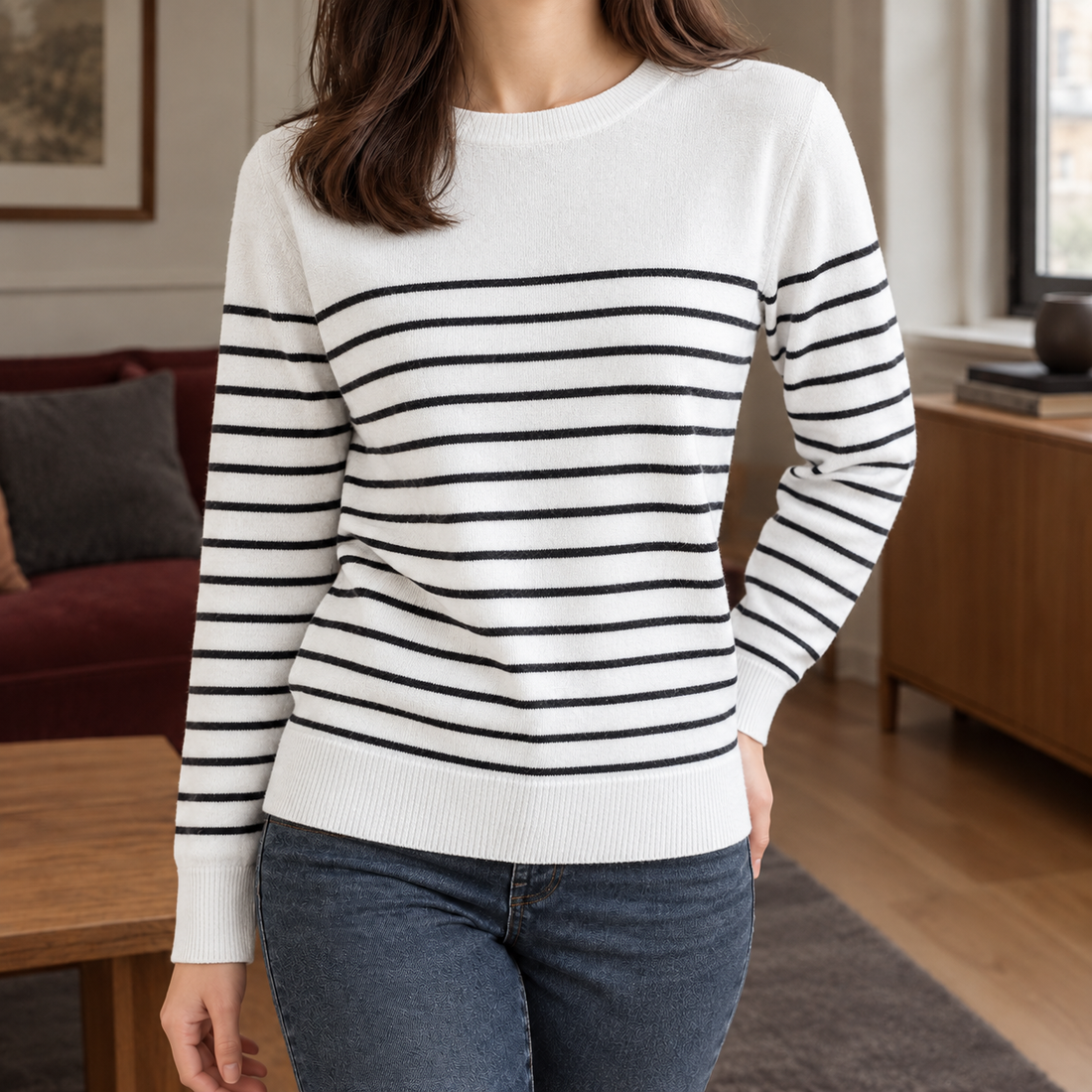 Sienna-Rae Striped Sweater - White