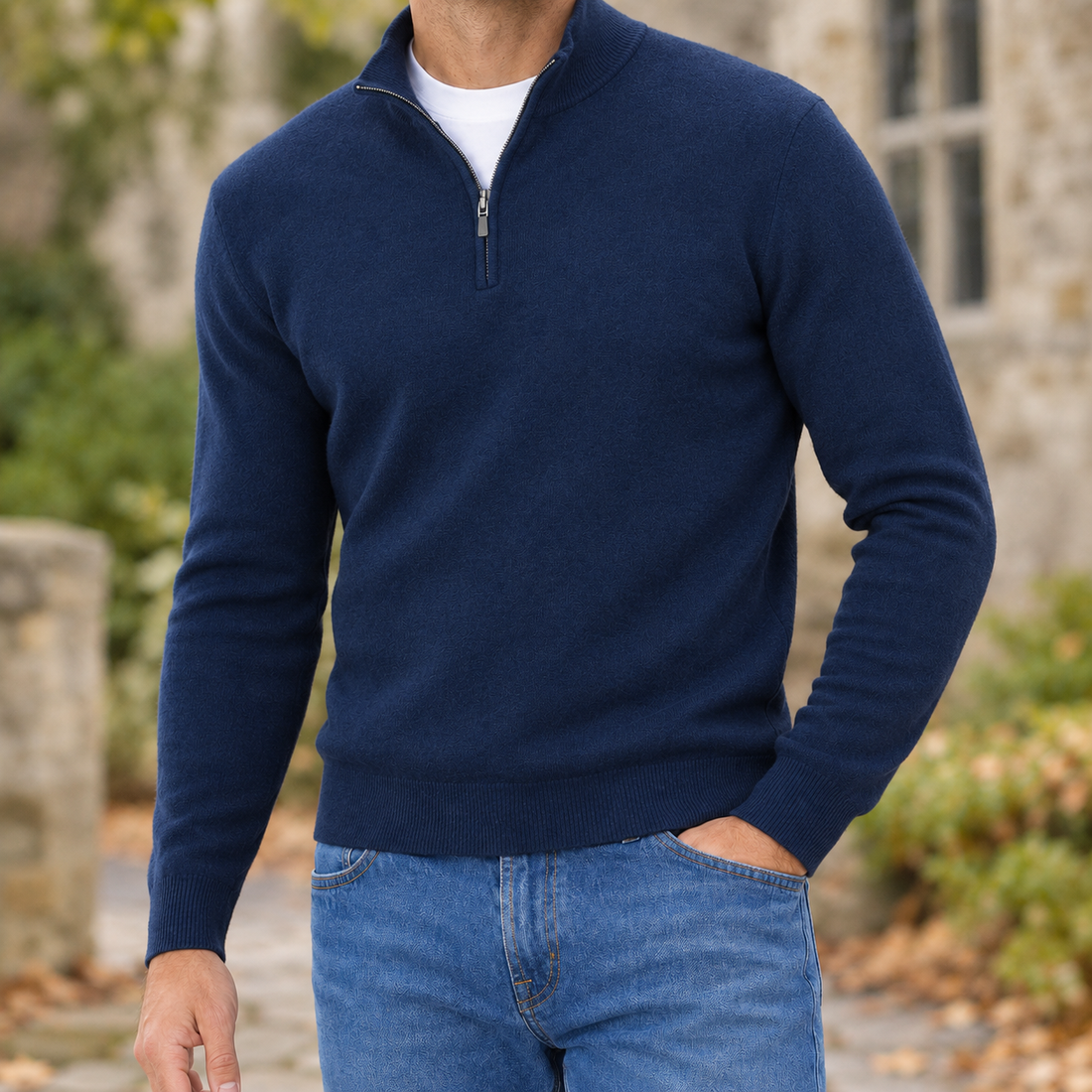 Osric-Lane Quarter Zip Sweater - Navy Blue