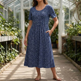Celeste Gathered Midi Dress - Navy Blue