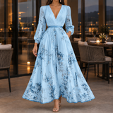 Caroline Pleated Dress - Floral Light Blue