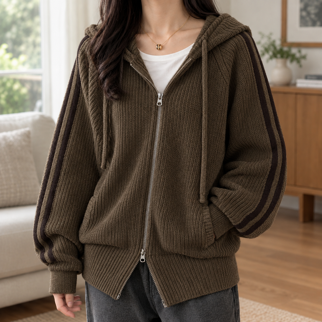Anouska-Lane Ribbed Jacket - Brown
