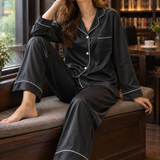 Adriana-Sage Satin Pajama Set - Black