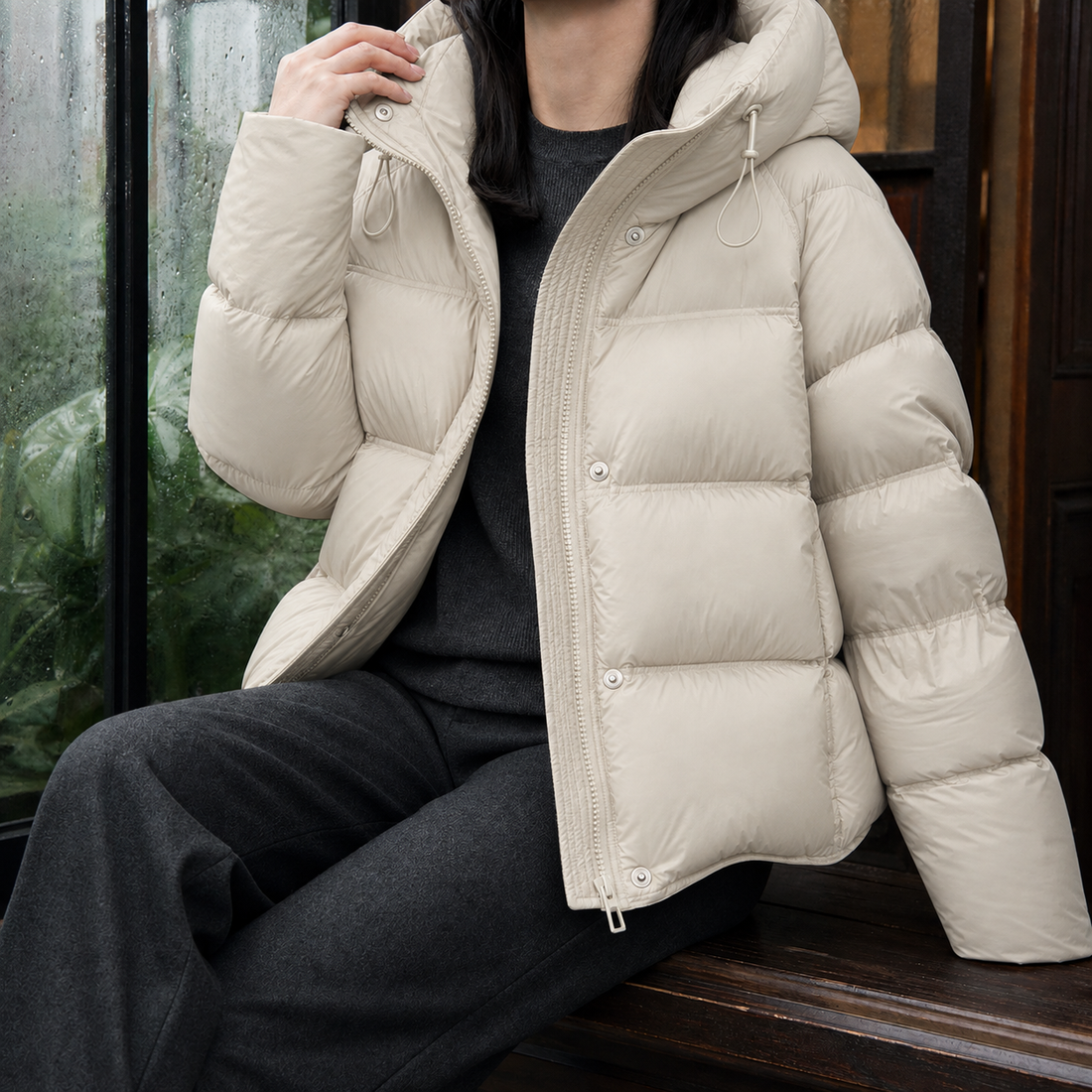 Sabine-Hope Hooded Puffer Jacket - Light Beige