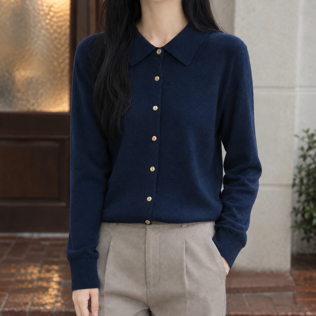 Lana Polo Cardigan - Navy Blue