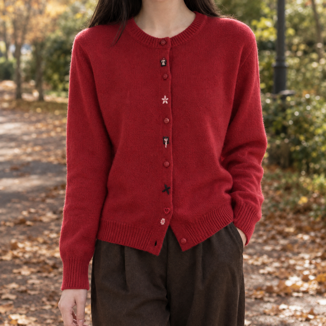 Violetta-Mae Embroidered Cardigan - Red