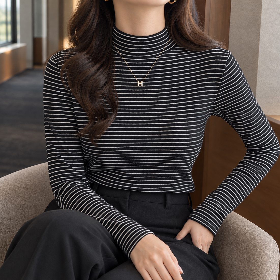 Hannah Cashmere Top - Black Striped