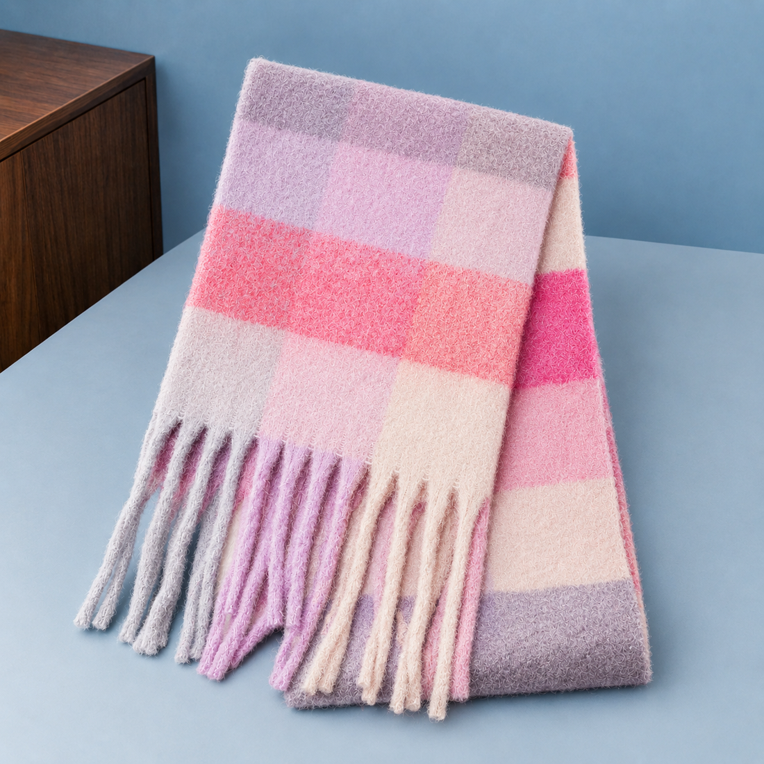Lockwood Plaid Cashmere Scarf - Blush Pink