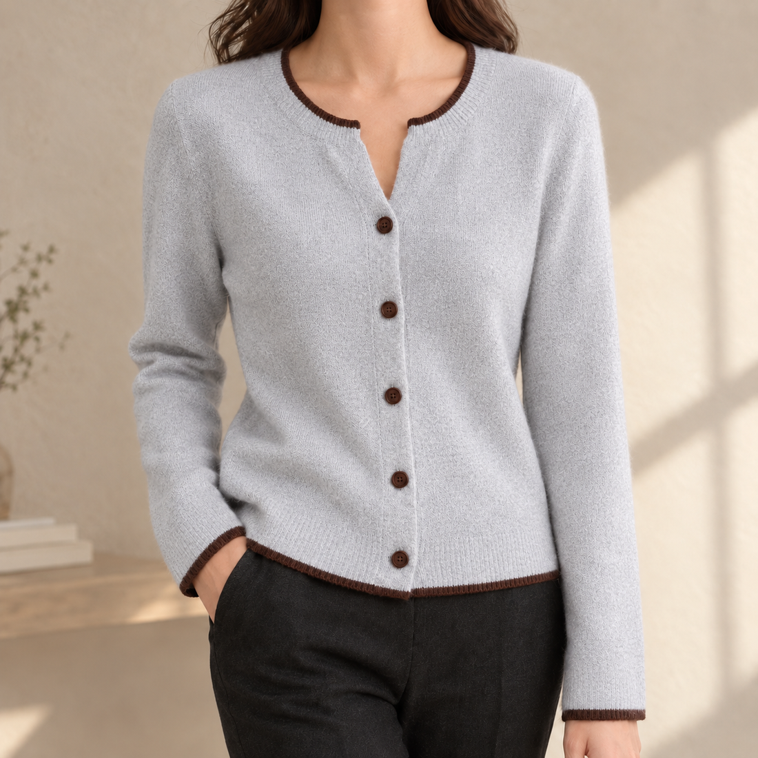Michelle-June Contrast Cardigan - Gray