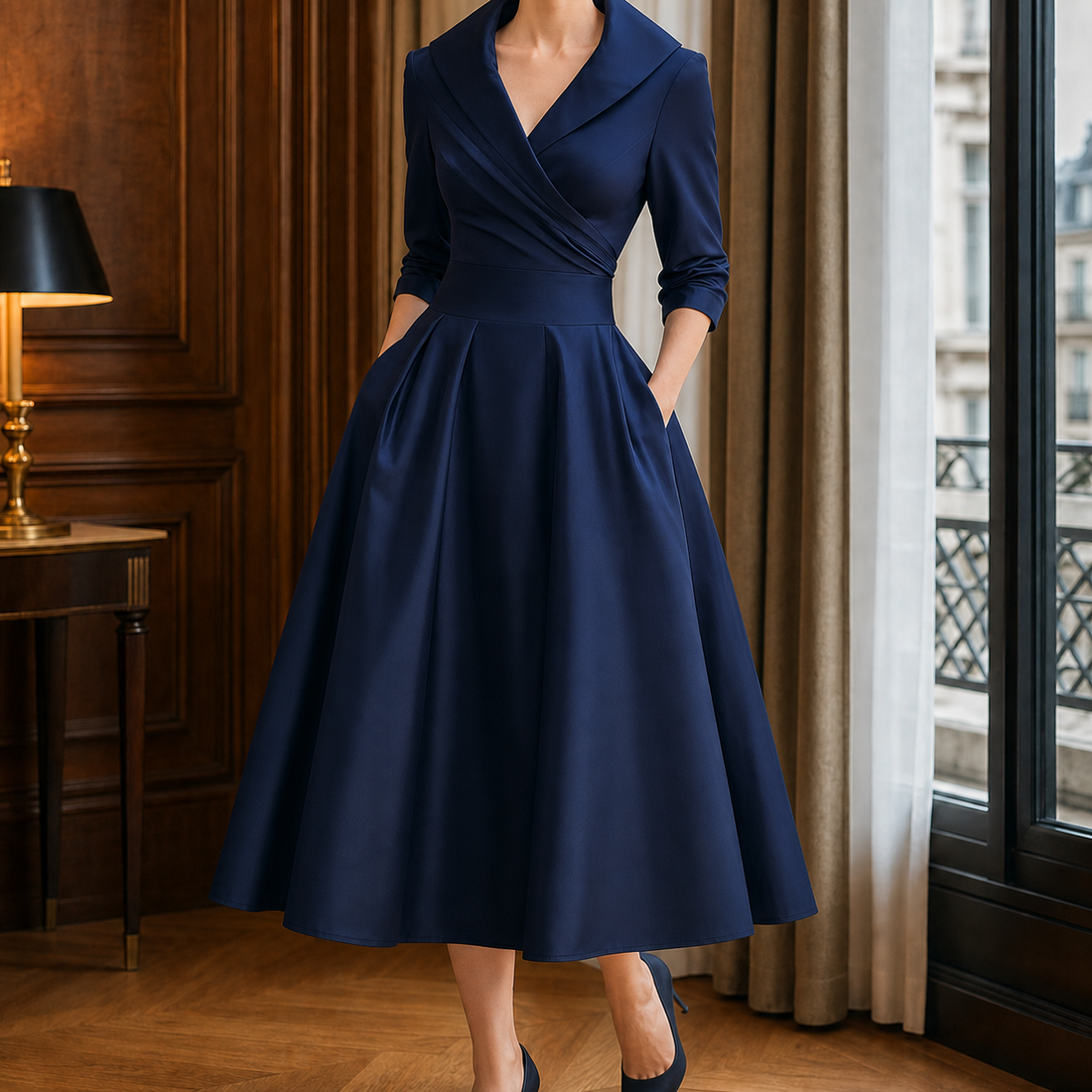 Philippa Wrap Midi Dress - Dark Blue