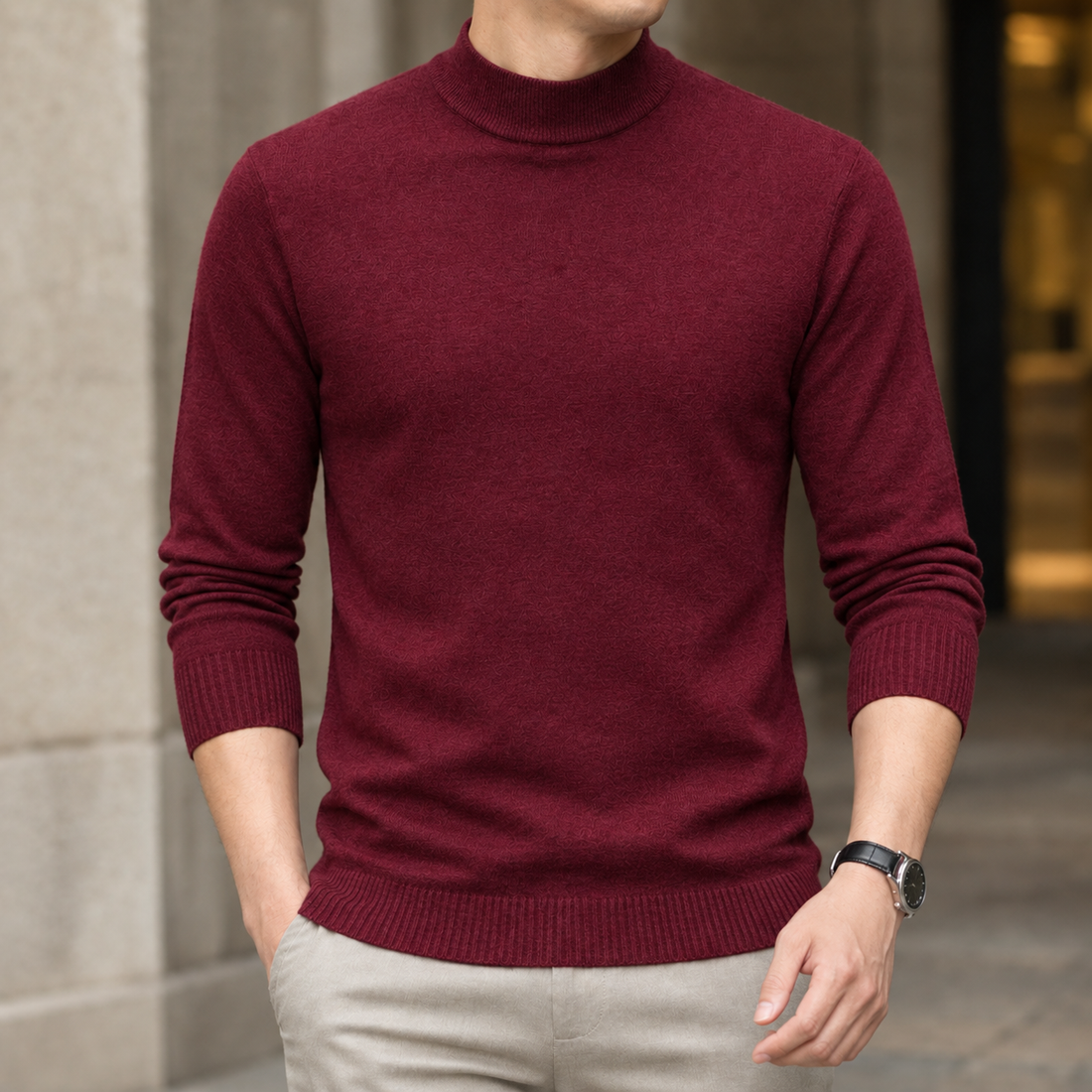 Boniface Mock Neck Sweater - Burgundy