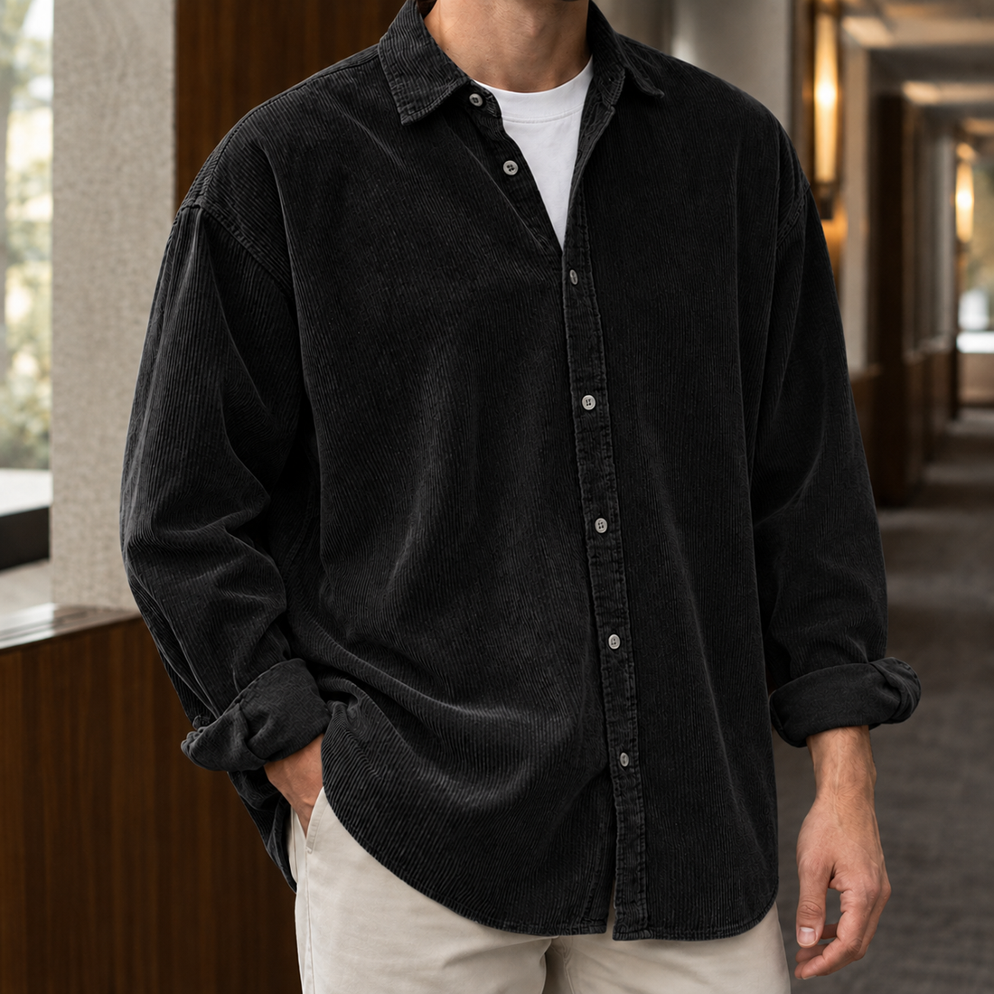 Eric Corduroy Overshirt - Black