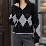 Eugenie Argyle Sweater - Black