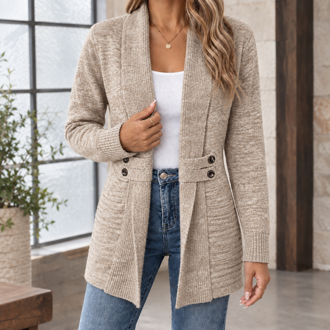 Cecilia Shawl Cardigan - Khaki