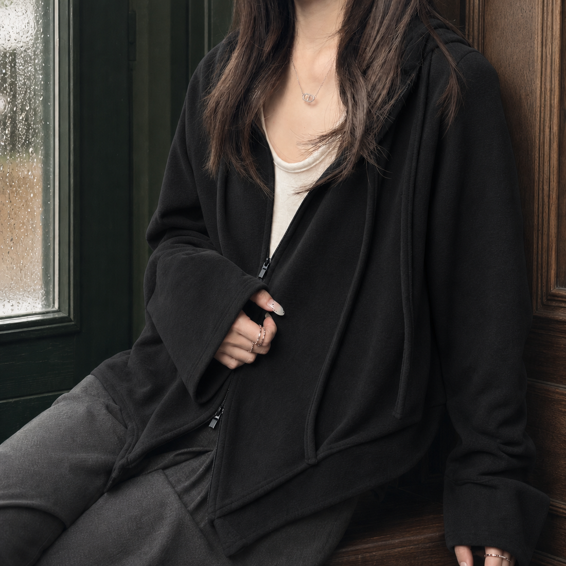 Sarah-Jane Hooded Hoodie - Soft Ink Black
