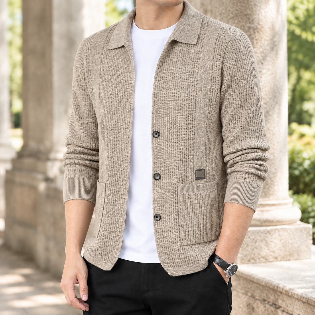 Nicodemus Collared Cardigan - Khaki