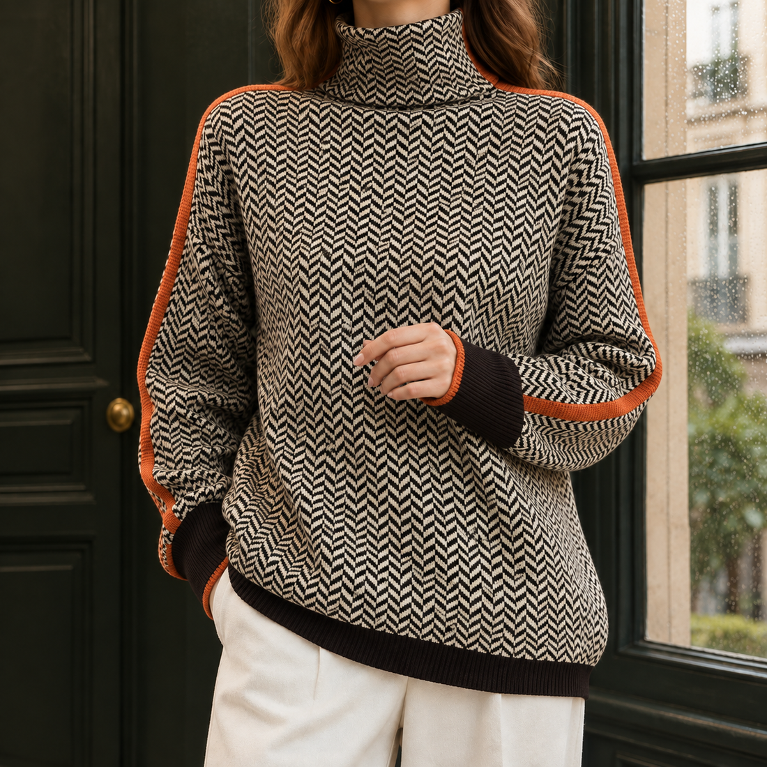 Danielle Herringbone Sweater - Aa. Orange-red