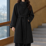 Hildegarde Belted Wool Coat - Charcoal Black