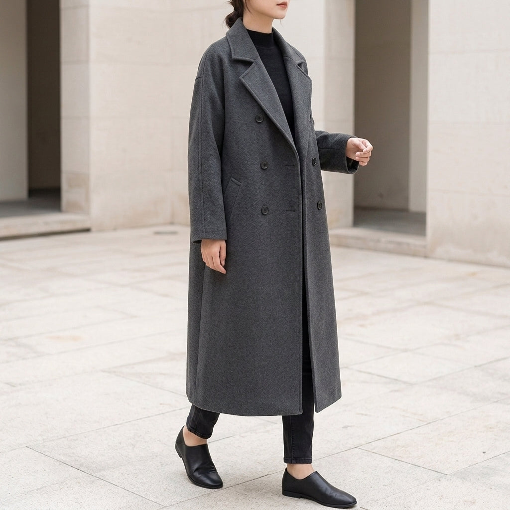 Elodie Double-Breasted Coat - Gery