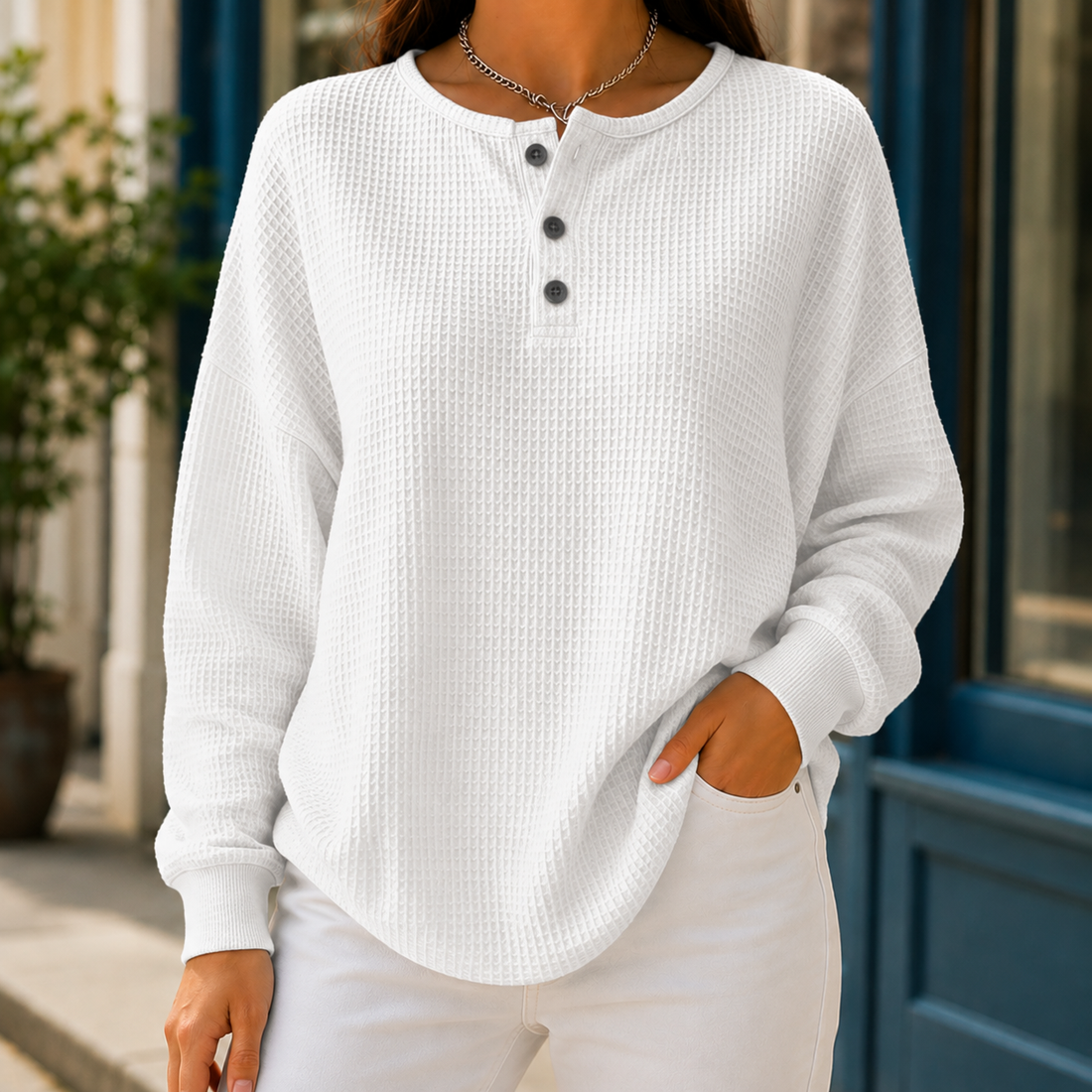 Bernadette Waffle Sweater - White