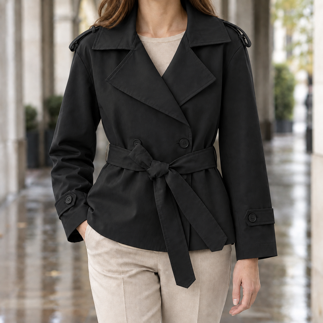 Naomi Belted Trench Jacket - Black