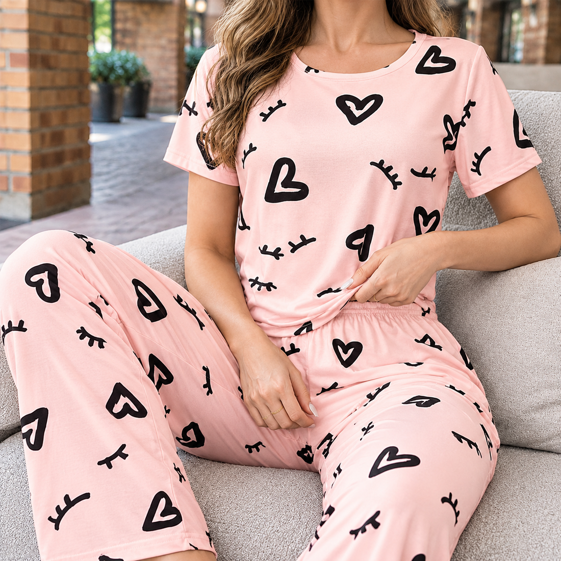 Mireille-Jade Heart Pajama Set - Pink