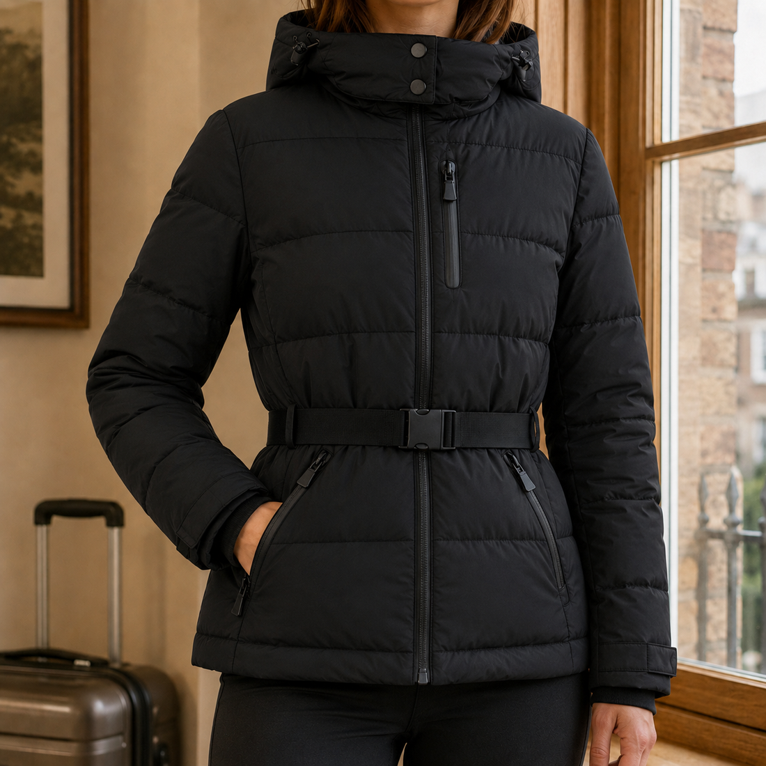 Georgina-Marie Belted Puffer Jacket - Black