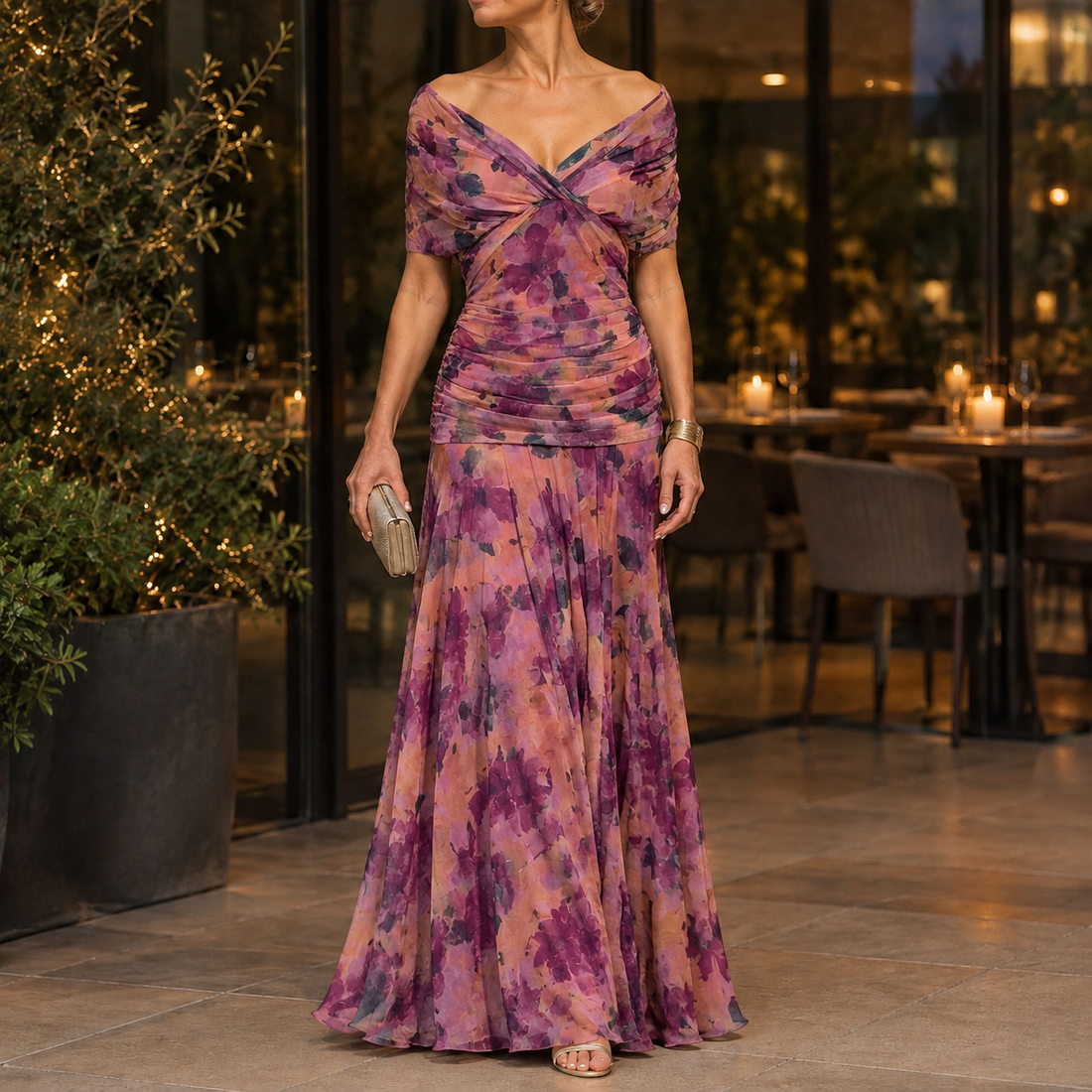 Colette-Louise Draped Maxi Dress - Purple