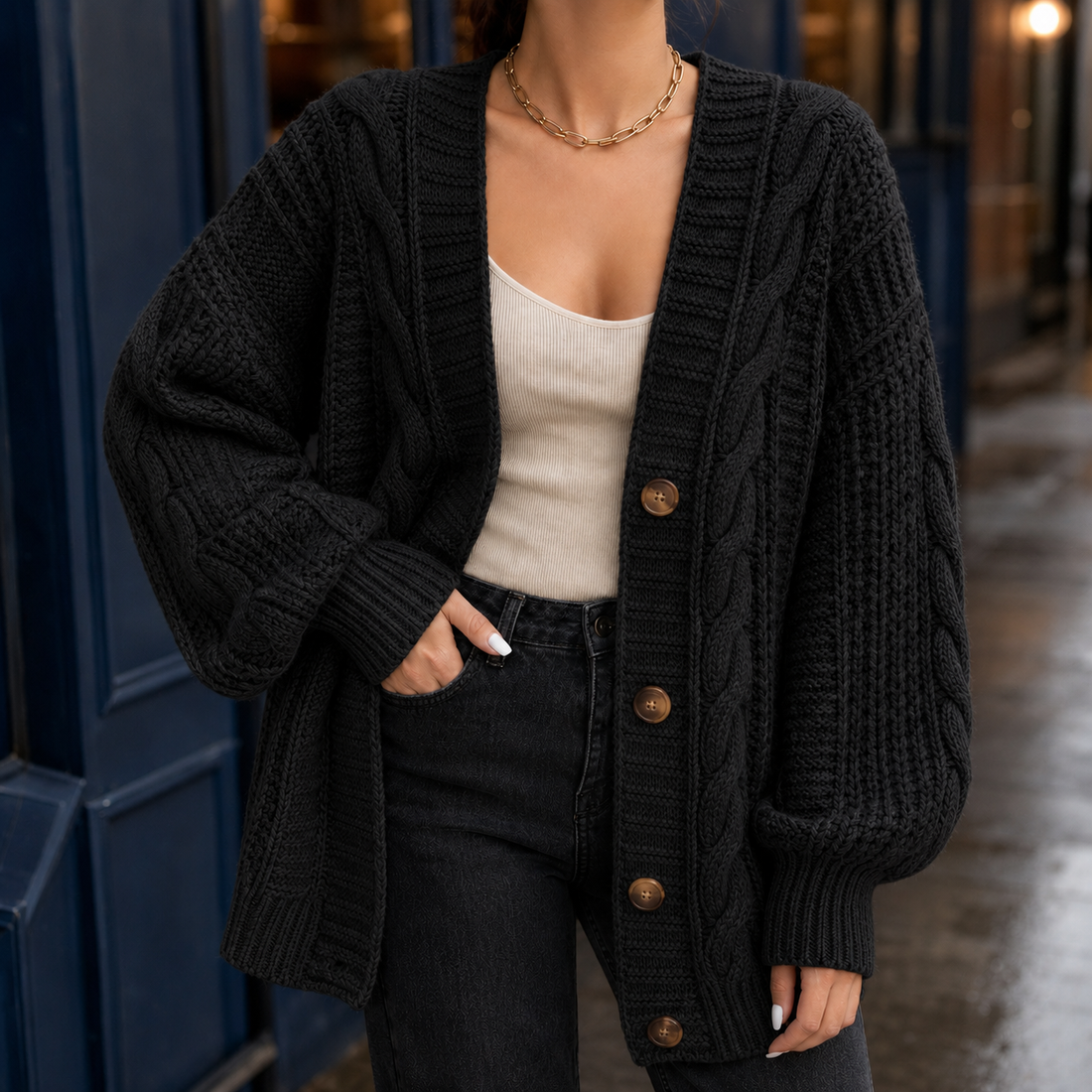 Ariane Cable Knit Sweater - Black