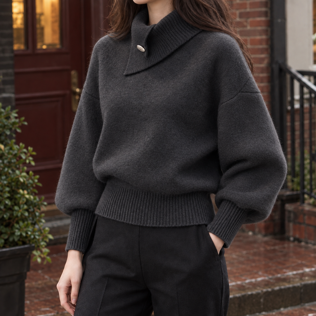 Halcyon Foldover Collar Sweater - Dark Gray
