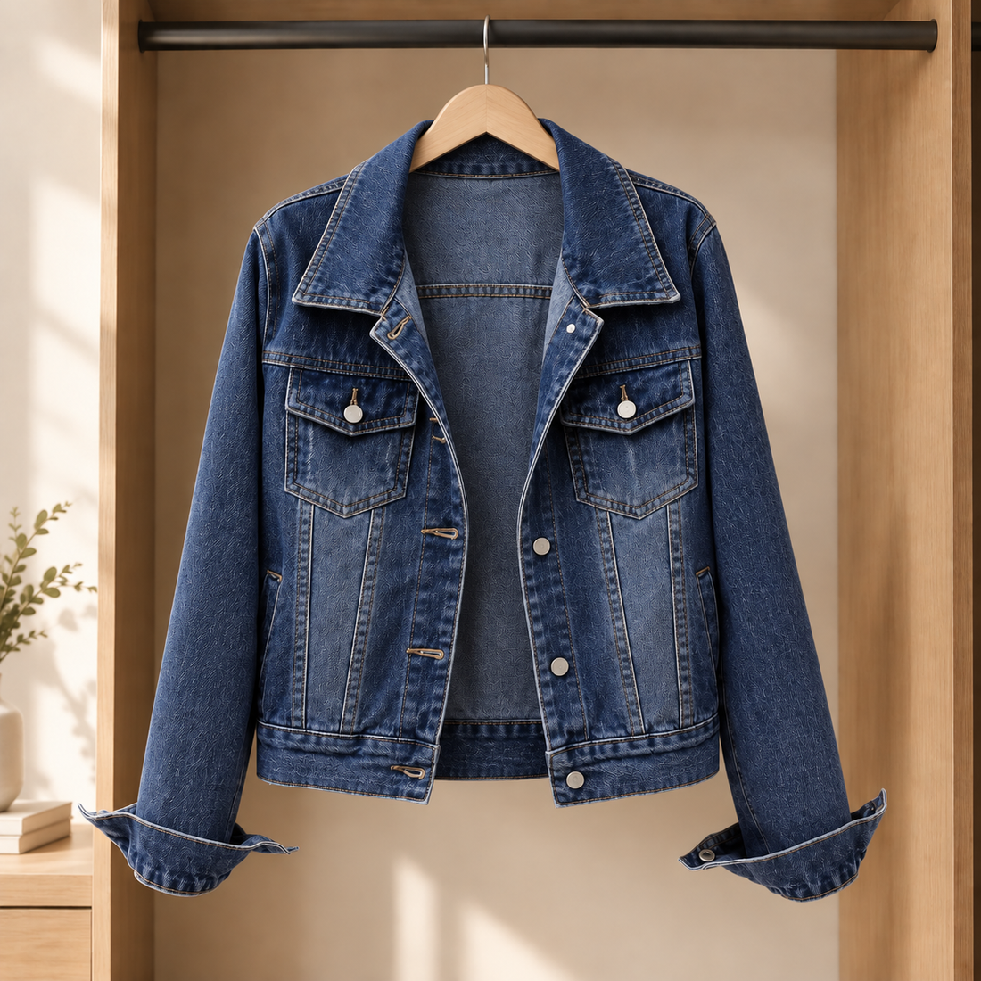Tamsin-Elise Washed Denim Jacket - Dark Blue Without Hood