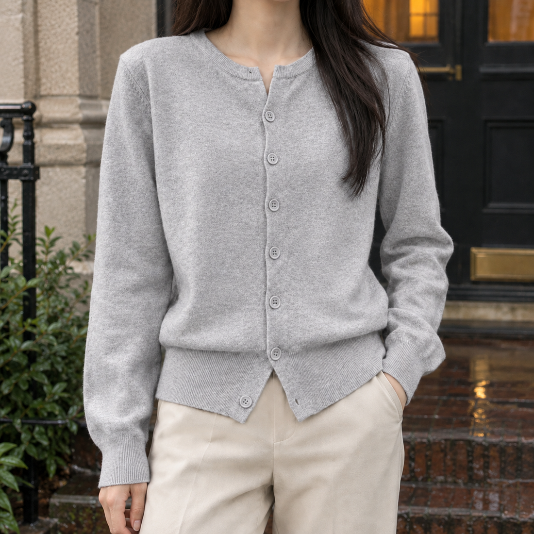 Diana-Mae Crewneck Cardigan - Gray