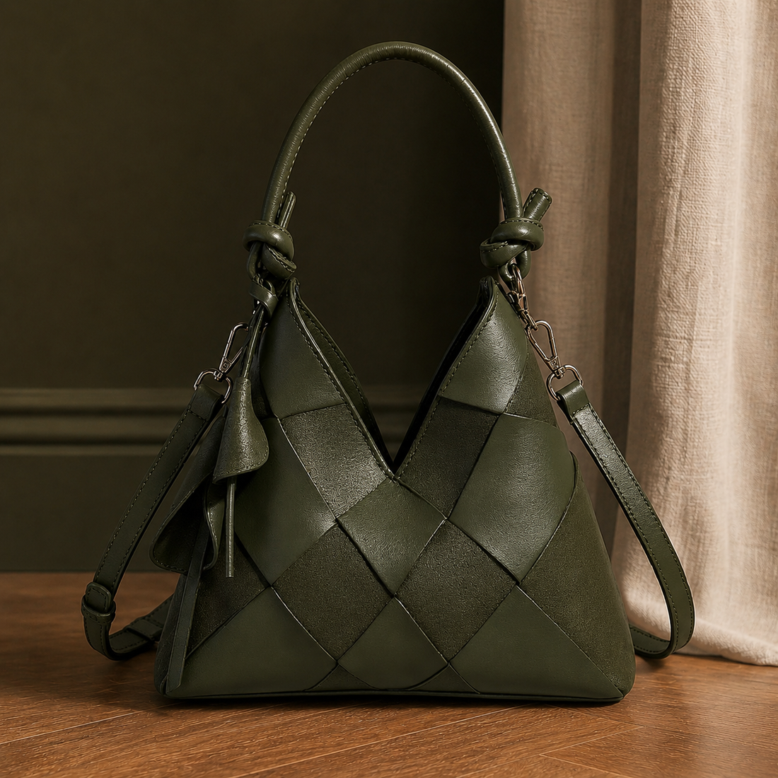 Rimini Woven Shoulder Bag - Forest Green