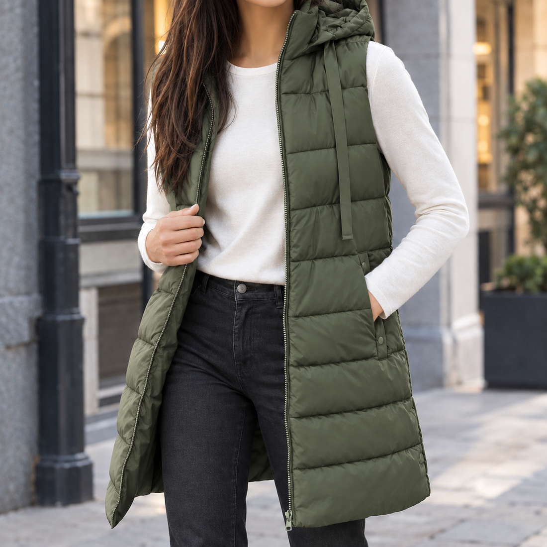 Sylvaine-Mae Hooded Puffer Vest - Army Green