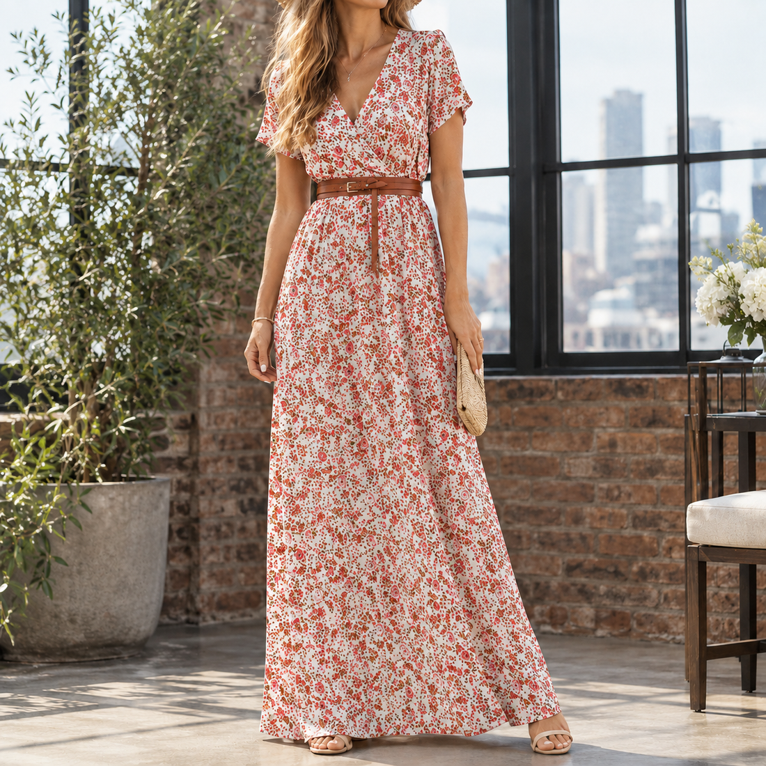 Cassia-Hope Surplice Maxi Dress - Red
