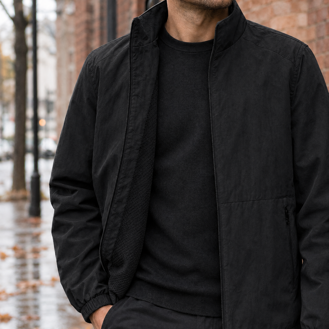 Eldric-Lane Stand Collar Jacket - Black