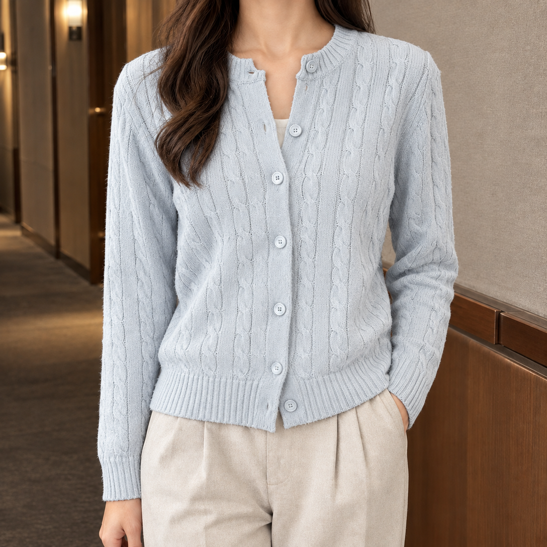Martha Cable Cardigan - Light Blue